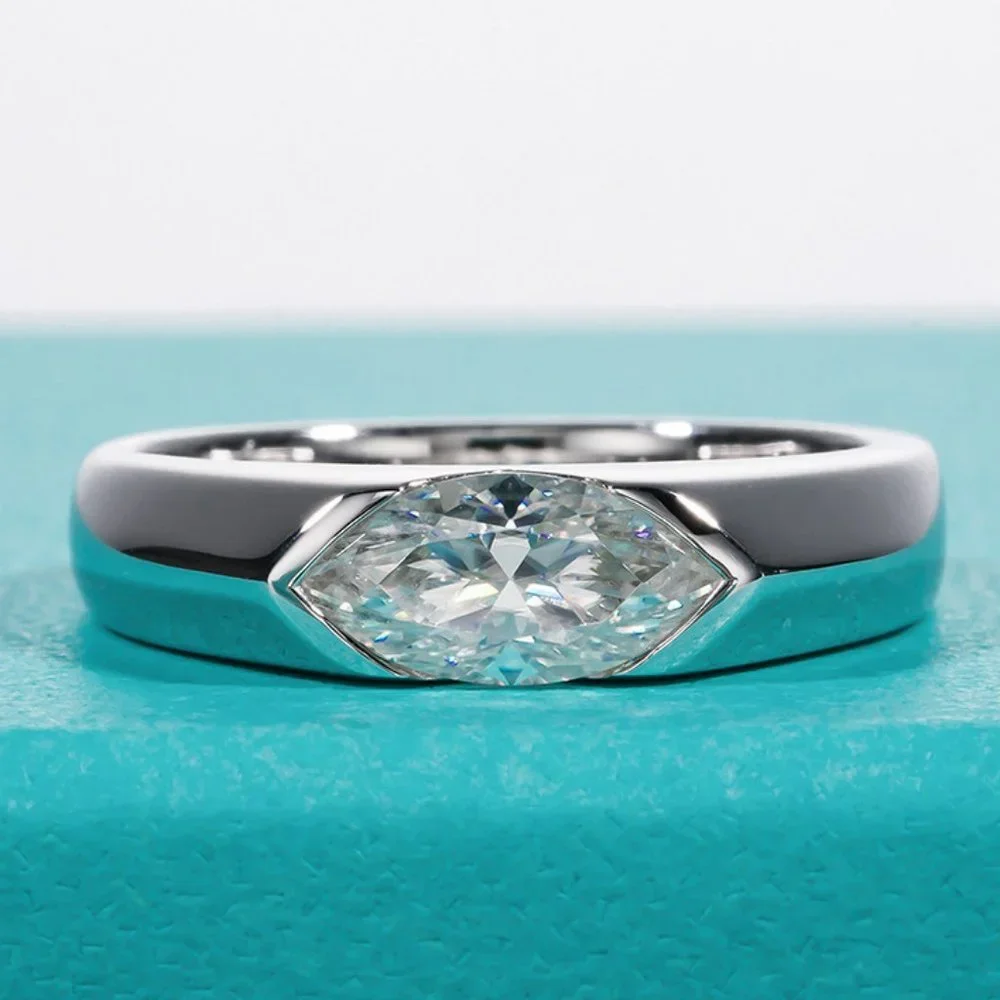 #Certified 1ct. t.w. Moissanite Diamond Marquis Cut Unisex Wedding Band Ring NEW